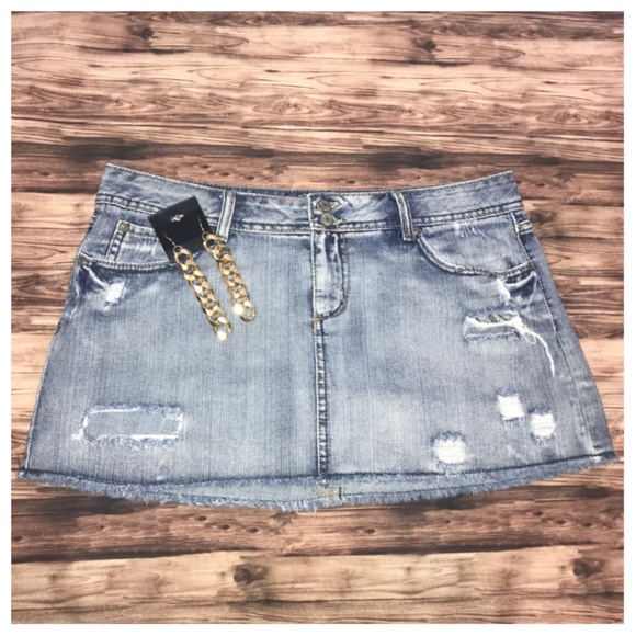 Amethyst Jeans Dresses & Skirts - Amethyst  Blue Distressed Denim Mini Skirt Size 13